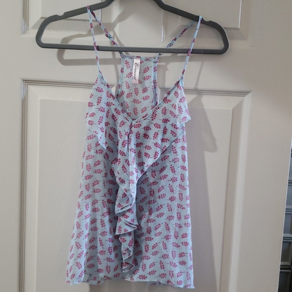 Ruffled sheer tank top